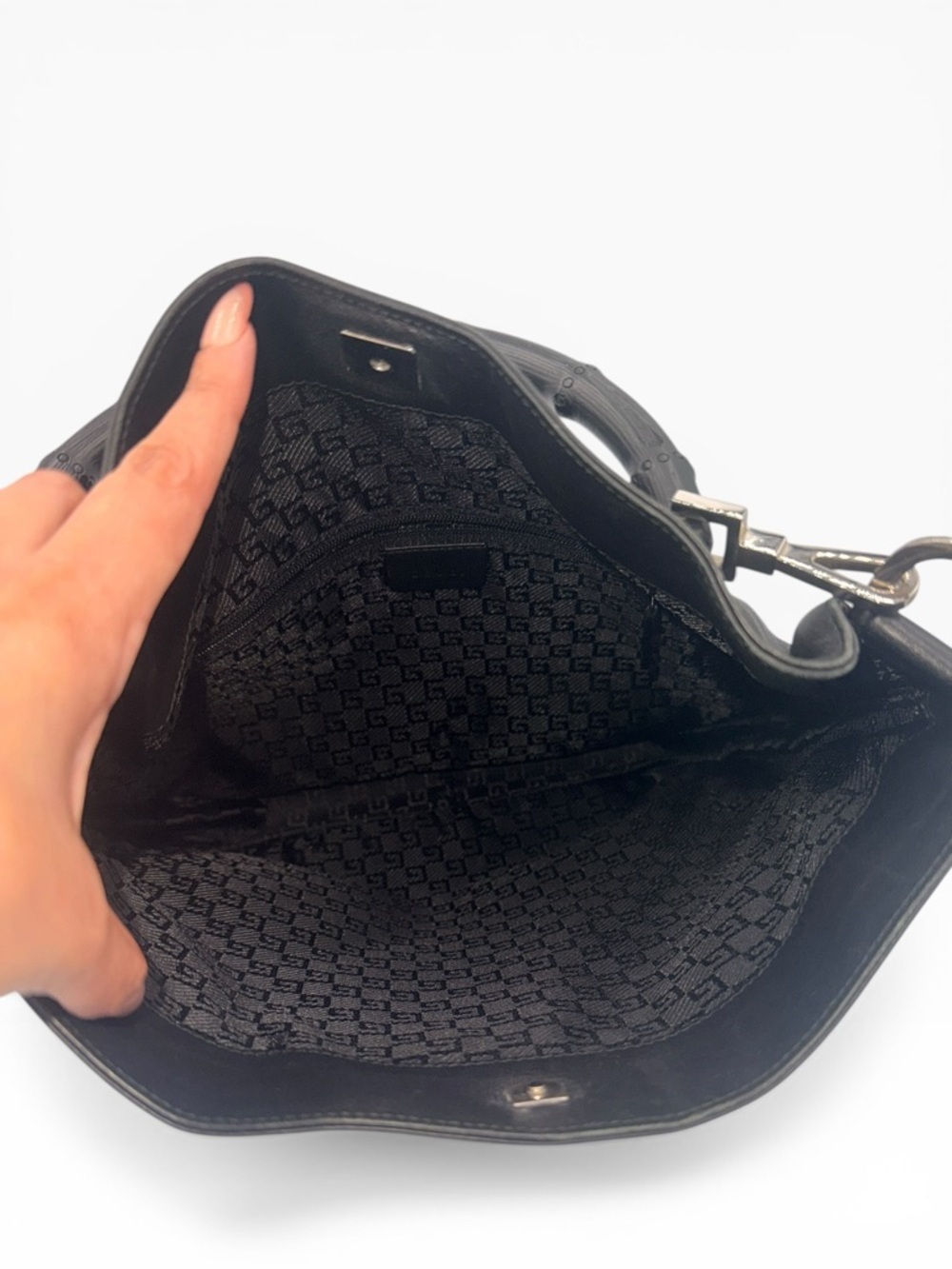 Gucci Bamboo Top Handle Leather Shoulder Bag Black Vintage Authenticate - Picture 11 of 12